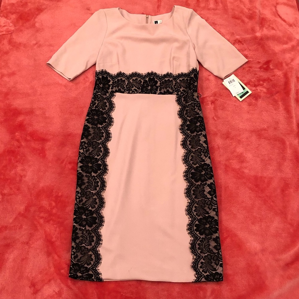 Pale Pink Dress with Black Lace Trim